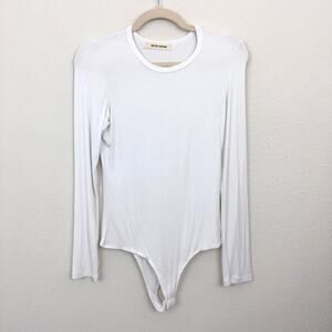 Betro Simone Womens Long Sleeve Bodysuit Sz S Ribbed Stretch Minimal Thong White